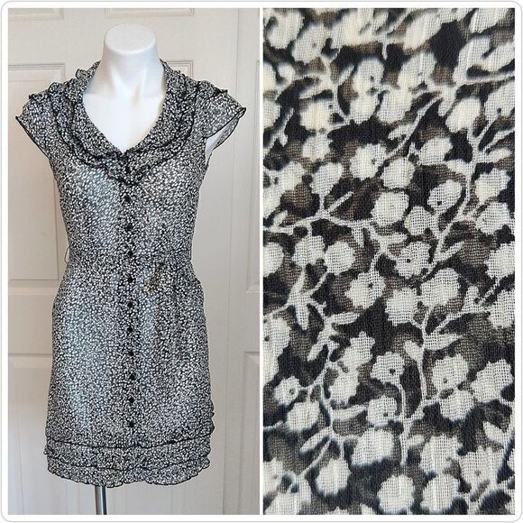 Johnny Martin semi sheer floral ruffle button front dress sz 5 - Picture 1 of 10